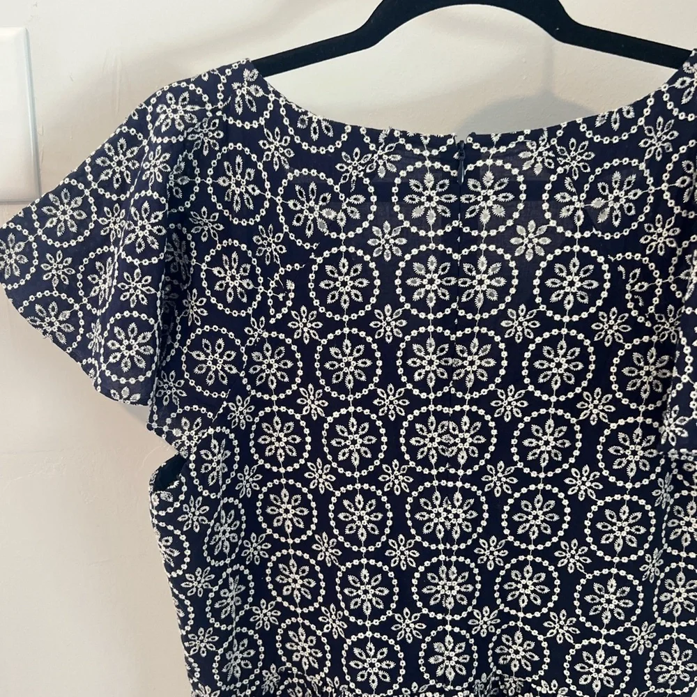 Shoshanna Danica Embroidered Floral Eyelet Lace Dress Navy Blue 10 - Picture 7 of 10